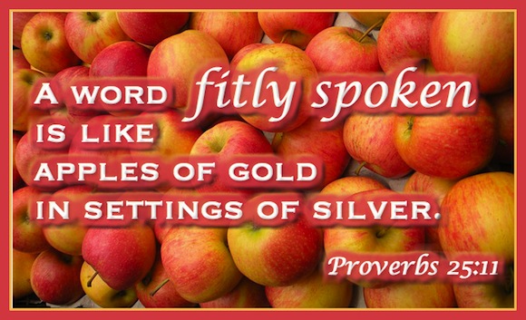 A word fitly spoken is like apples of gold in settings of silver. ~Proverbs 25:11